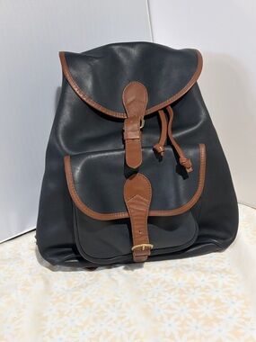 Men's Black and Brown Leather Backpack